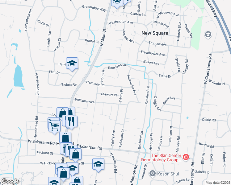 map of restaurants, bars, coffee shops, grocery stores, and more near 15 Stewart Place in Spring Valley