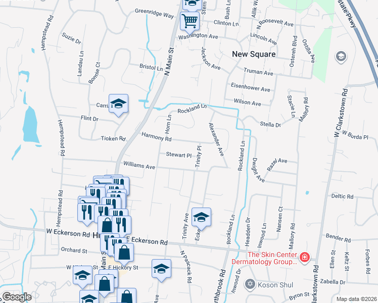 map of restaurants, bars, coffee shops, grocery stores, and more near 15 Stewart Place in Spring Valley