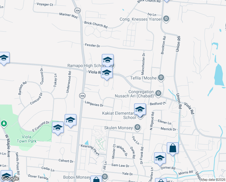 map of restaurants, bars, coffee shops, grocery stores, and more near 10 Zabriskie Terrace in Monsey