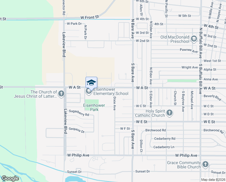 map of restaurants, bars, coffee shops, grocery stores, and more near 102 Dixie Avenue in North Platte