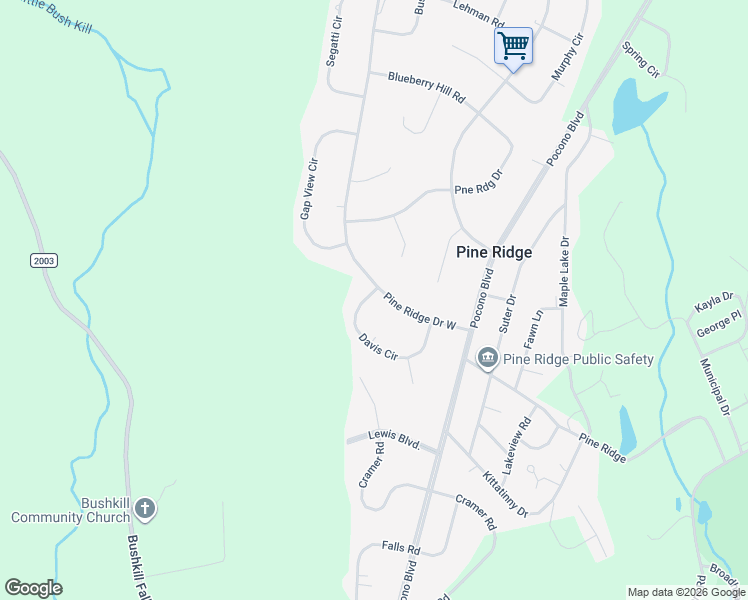 map of restaurants, bars, coffee shops, grocery stores, and more near Davis Cir in Bushkill