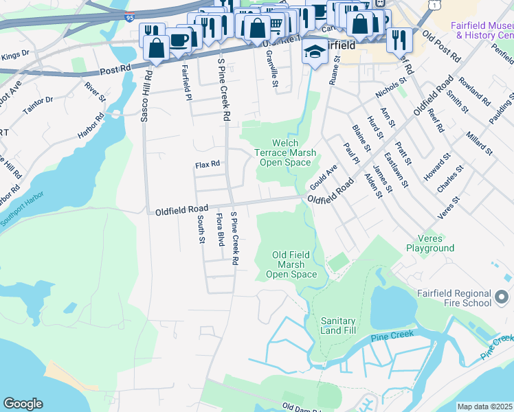 map of restaurants, bars, coffee shops, grocery stores, and more near 891 Oldfield Road in Fairfield
