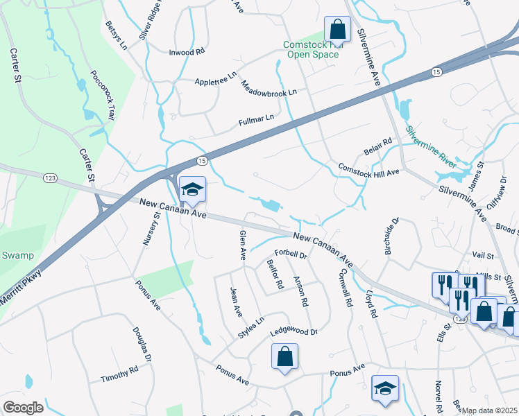 map of restaurants, bars, coffee shops, grocery stores, and more near 230 New Canaan Avenue in Norwalk