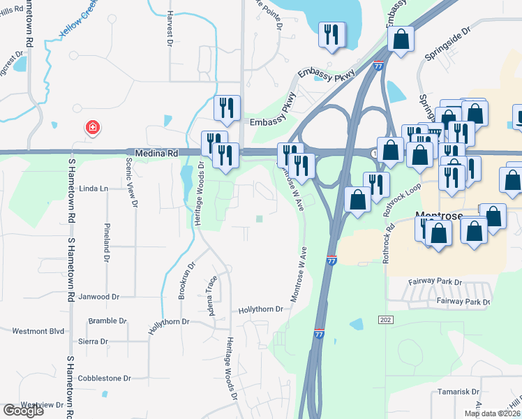 map of restaurants, bars, coffee shops, grocery stores, and more near 113 Hunt Club Drive in Copley