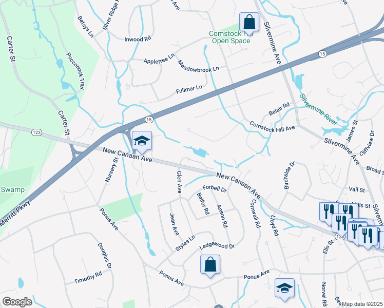 map of restaurants, bars, coffee shops, grocery stores, and more near 230 New Canaan Avenue in Norwalk