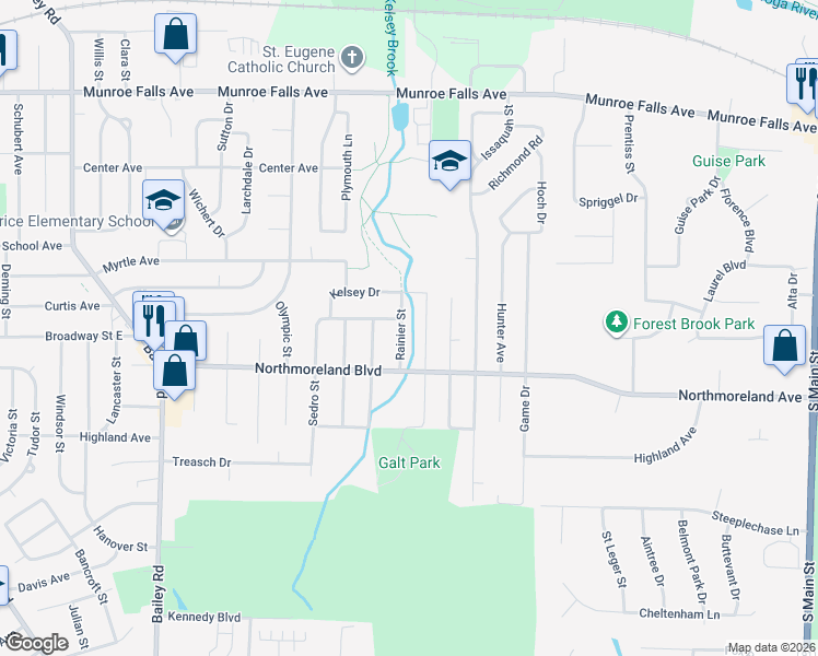 map of restaurants, bars, coffee shops, grocery stores, and more near 1945 Rainier Street in Cuyahoga Falls
