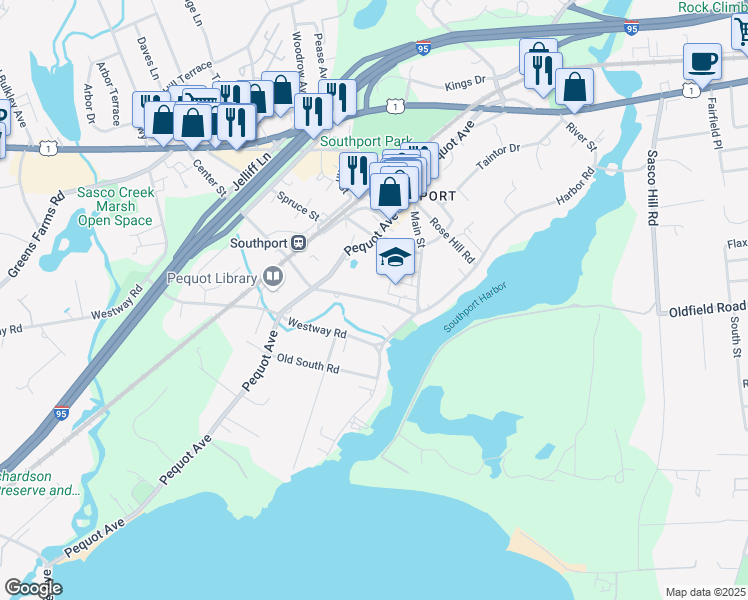 map of restaurants, bars, coffee shops, grocery stores, and more near 100 Center Street in Fairfield