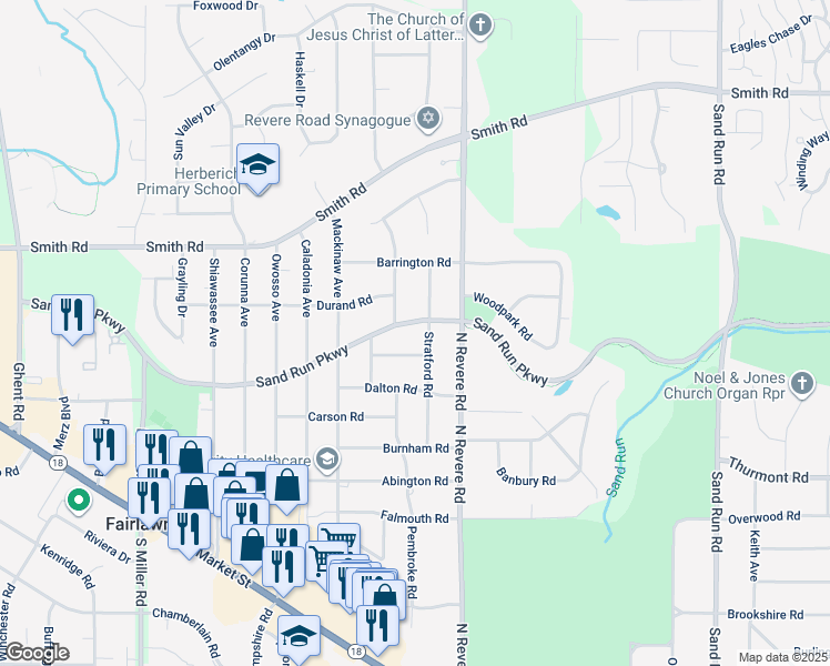 map of restaurants, bars, coffee shops, grocery stores, and more near 2476 Sand Run Parkway in Fairlawn