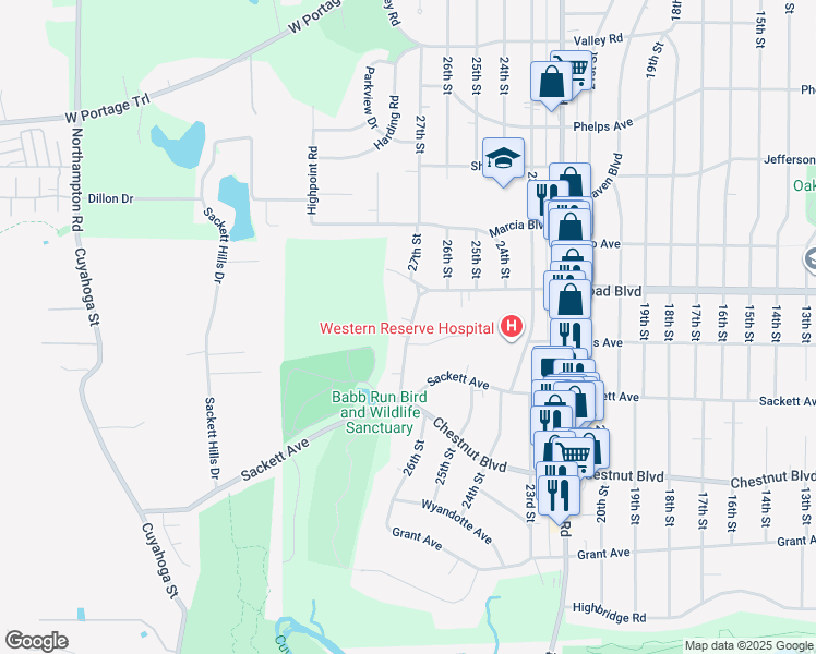 map of restaurants, bars, coffee shops, grocery stores, and more near 1915 26th Street in Cuyahoga Falls
