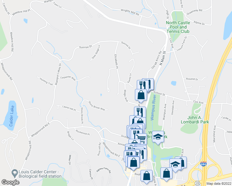 map of restaurants, bars, coffee shops, grocery stores, and more near 1 Elizabeth Place in Armonk