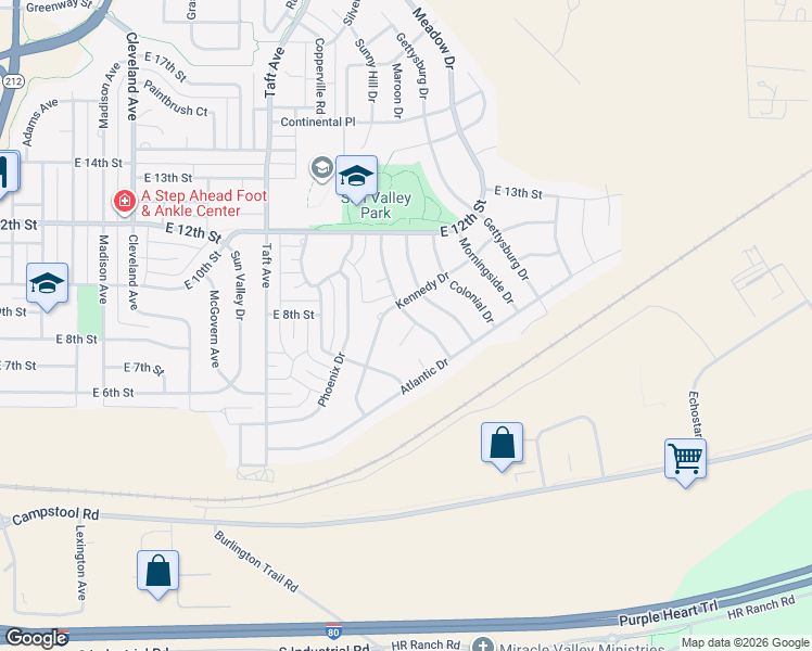 map of restaurants, bars, coffee shops, grocery stores, and more near 140 Miami Circle in Cheyenne