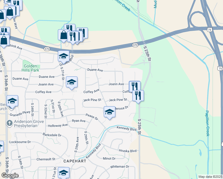 map of restaurants, bars, coffee shops, grocery stores, and more near 2614 Coffey Avenue in Bellevue