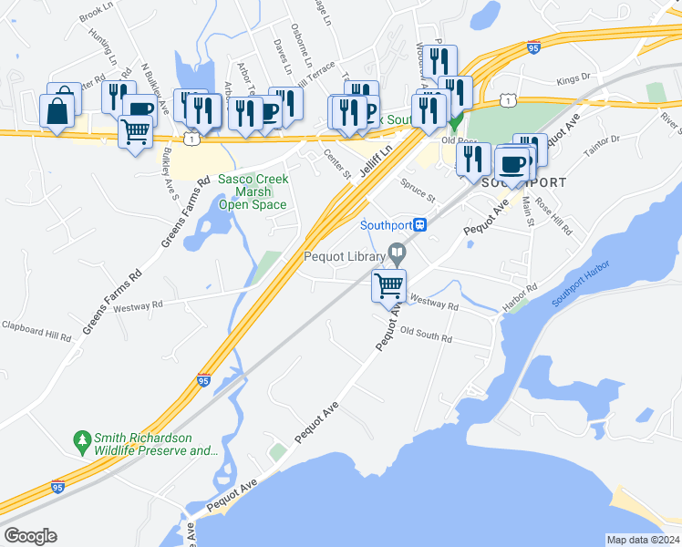 map of restaurants, bars, coffee shops, grocery stores, and more near 388 Westway Road in Fairfield