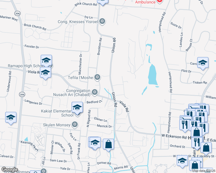map of restaurants, bars, coffee shops, grocery stores, and more near 567 Union Road in Spring Valley