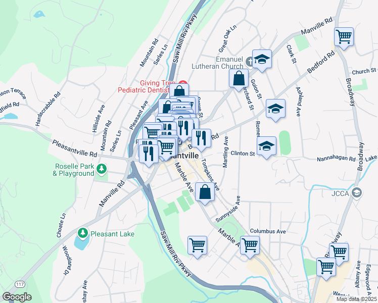 map of restaurants, bars, coffee shops, grocery stores, and more near 149 Wheeler Avenue in Pleasantville