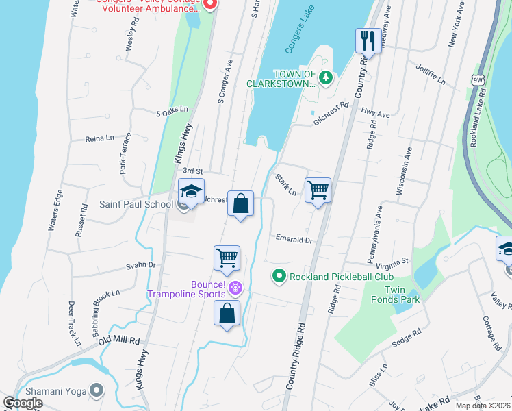map of restaurants, bars, coffee shops, grocery stores, and more near 711 Executive Boulevard in Valley Cottage