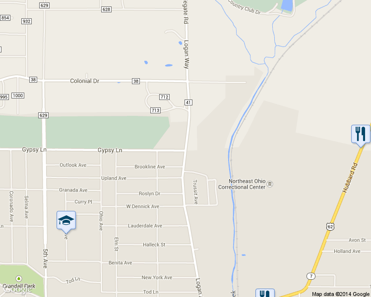 map of restaurants, bars, coffee shops, grocery stores, and more near 2508 Applegate Road in Youngstown