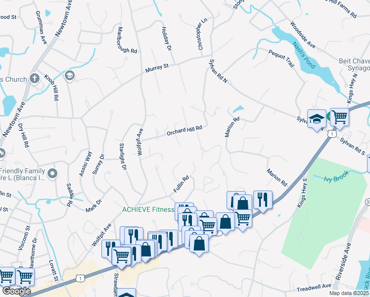 map of restaurants, bars, coffee shops, grocery stores, and more near 17 Sheila Court in Norwalk