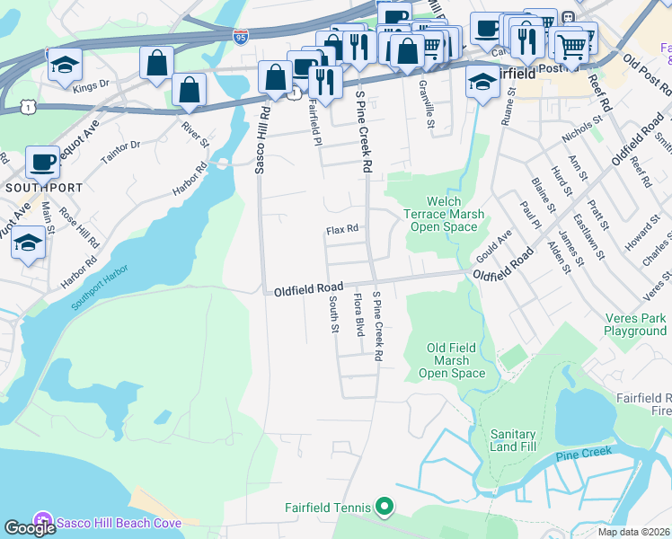 map of restaurants, bars, coffee shops, grocery stores, and more near 51 Fortuna Drive in Fairfield