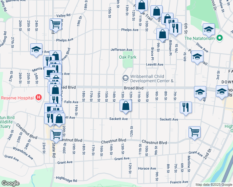 map of restaurants, bars, coffee shops, grocery stores, and more near 1319 Broad Boulevard in Cuyahoga Falls