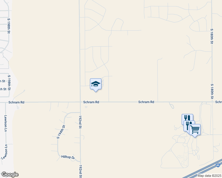map of restaurants, bars, coffee shops, grocery stores, and more near 11521 South 192nd Street in Gretna