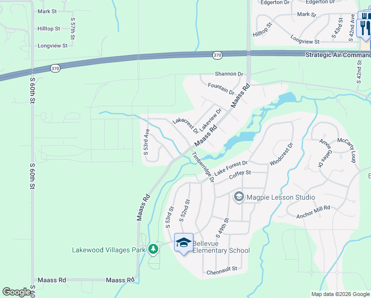 map of restaurants, bars, coffee shops, grocery stores, and more near 5104 Timberridge Drive in Papillion