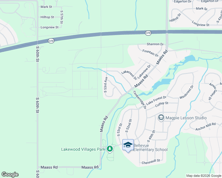 map of restaurants, bars, coffee shops, grocery stores, and more near 5301 Woodlane Drive in Papillion