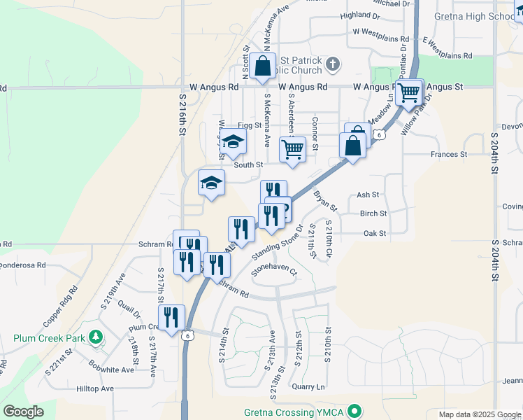 map of restaurants, bars, coffee shops, grocery stores, and more near 700 Grand Army of the Republic Highway in Gretna
