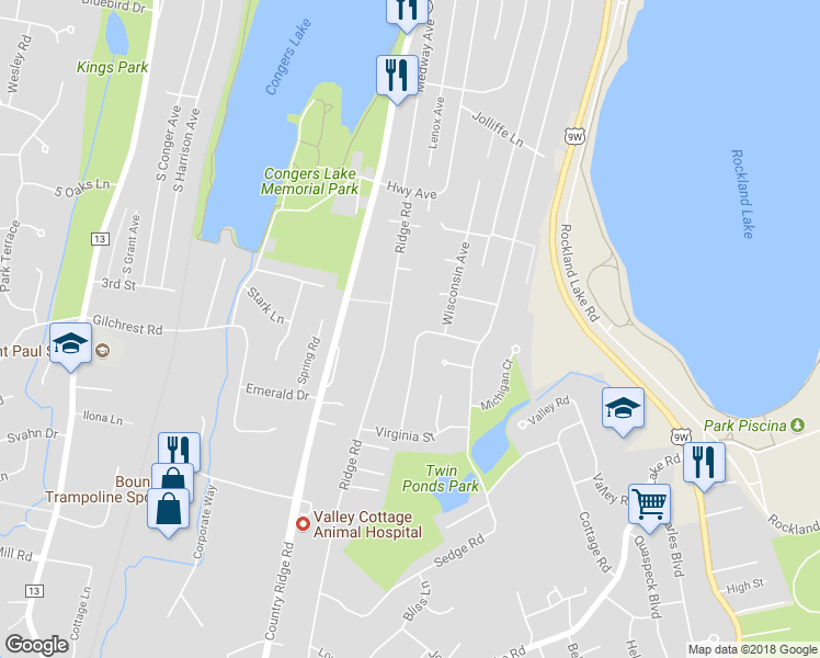 map of restaurants, bars, coffee shops, grocery stores, and more near 23 Pennsylvania Avenue in Congers
