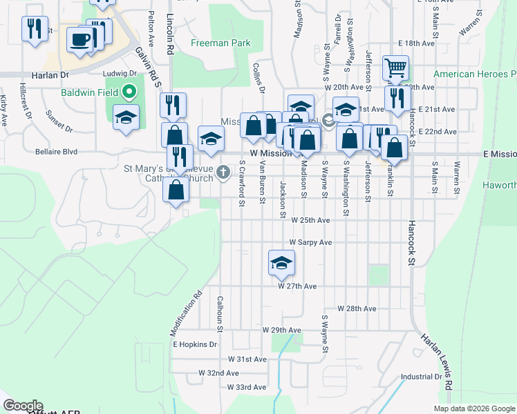 map of restaurants, bars, coffee shops, grocery stores, and more near 708 West 24th Avenue in Bellevue