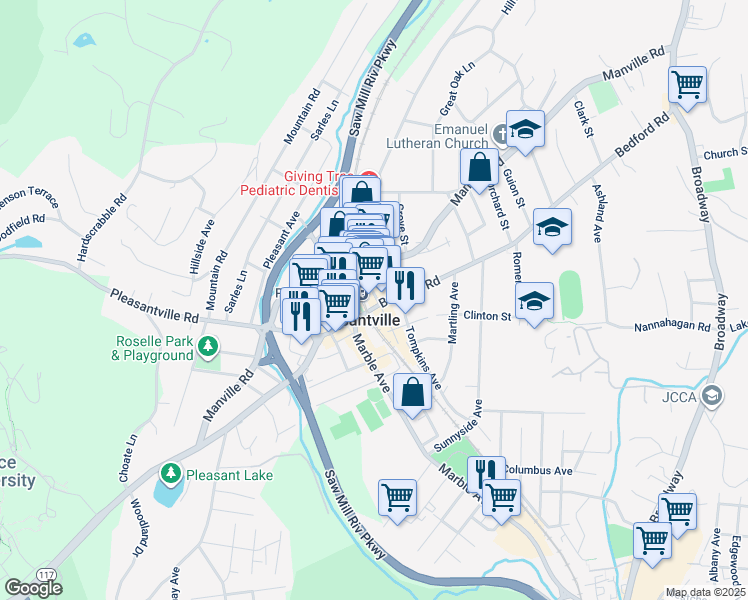 map of restaurants, bars, coffee shops, grocery stores, and more near 74 Wheeler Avenue in Pleasantville