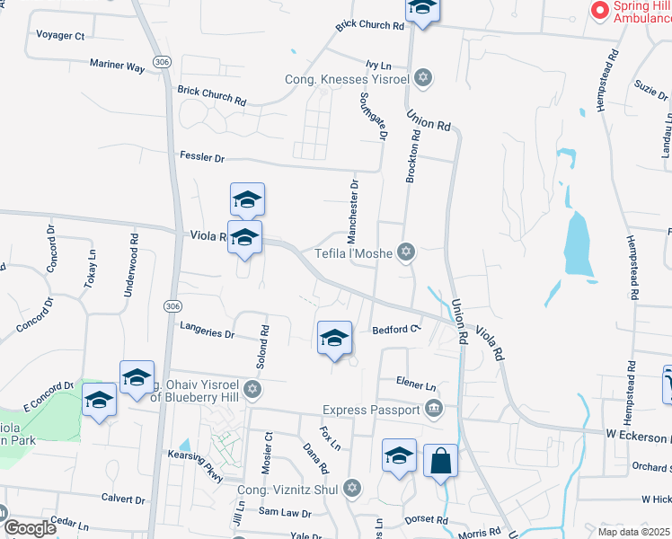 map of restaurants, bars, coffee shops, grocery stores, and more near 440 Viola Road in Spring Valley