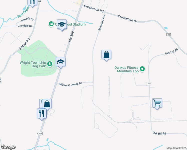 map of restaurants, bars, coffee shops, grocery stores, and more near 38-98 Elmwood Rd in Mountain Top