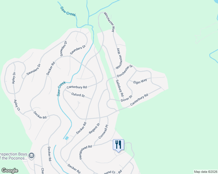 map of restaurants, bars, coffee shops, grocery stores, and more near 764 Saw Creek Estate in Bushkill