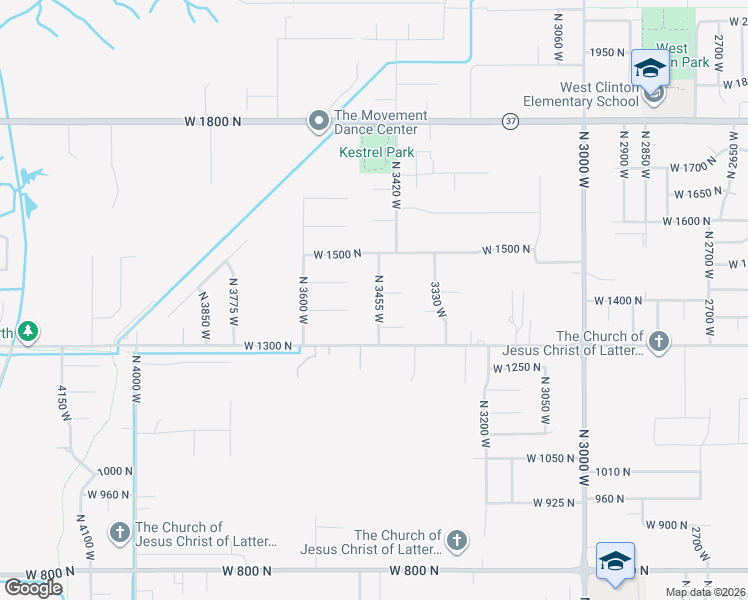map of restaurants, bars, coffee shops, grocery stores, and more near 3518 West 1450 North in West Point