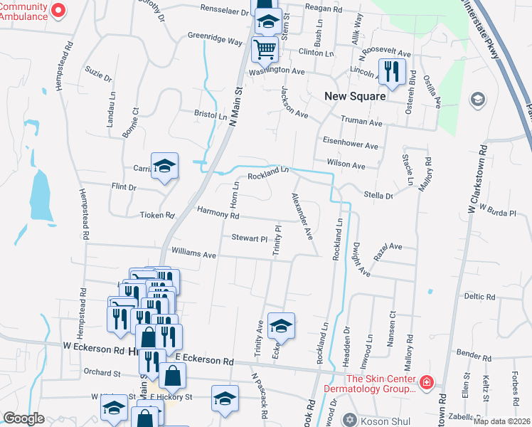 map of restaurants, bars, coffee shops, grocery stores, and more near 10 Crescent Drive in Spring Valley