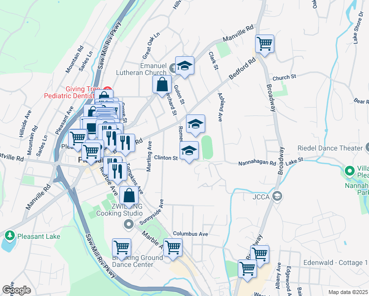 map of restaurants, bars, coffee shops, grocery stores, and more near 49 Romer Avenue in Pleasantville