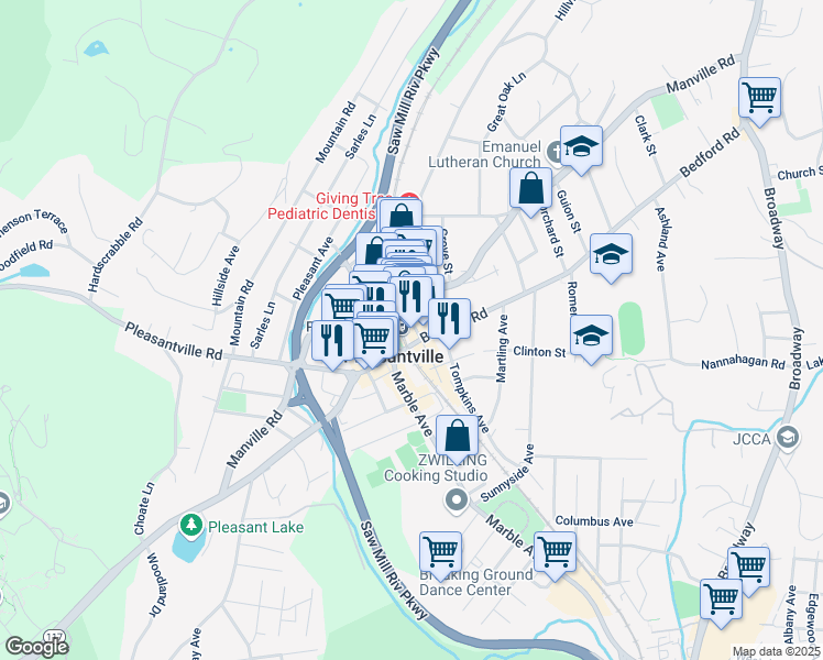 map of restaurants, bars, coffee shops, grocery stores, and more near 11 Wheeler Avenue in Pleasantville