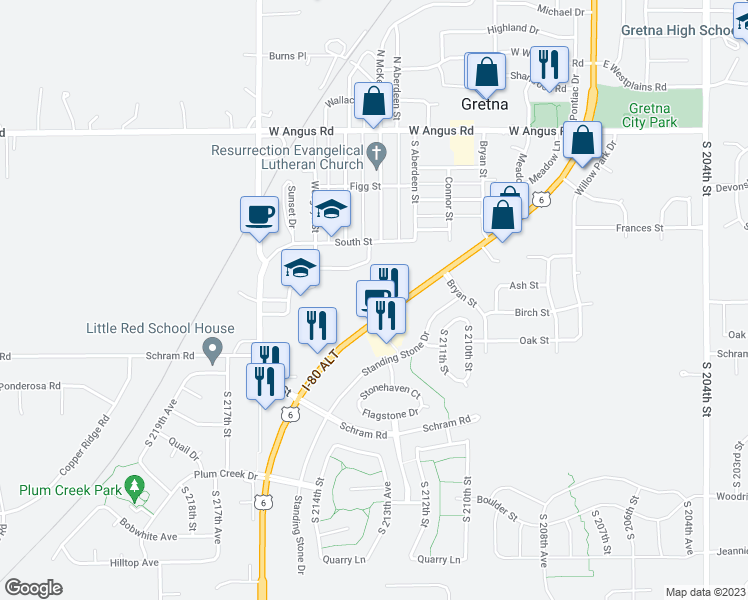 map of restaurants, bars, coffee shops, grocery stores, and more near 700 U.S. 6 in Gretna