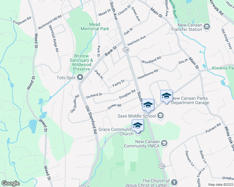 map of restaurants, bars, coffee shops, grocery stores, and more near 68 Orchard Drive in New Canaan