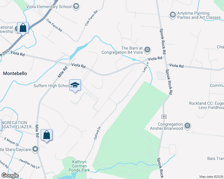 map of restaurants, bars, coffee shops, grocery stores, and more near 8 Canterbury Lane in Suffern