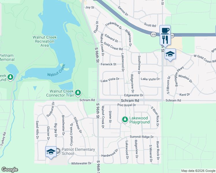 map of restaurants, bars, coffee shops, grocery stores, and more near 1905 Diane Drive in Papillion