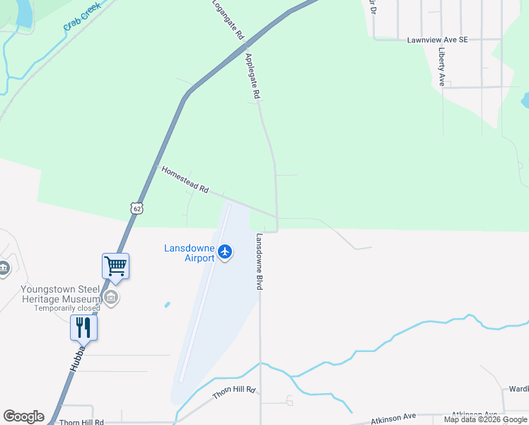 map of restaurants, bars, coffee shops, grocery stores, and more near 3301 Applegate Road in Youngstown