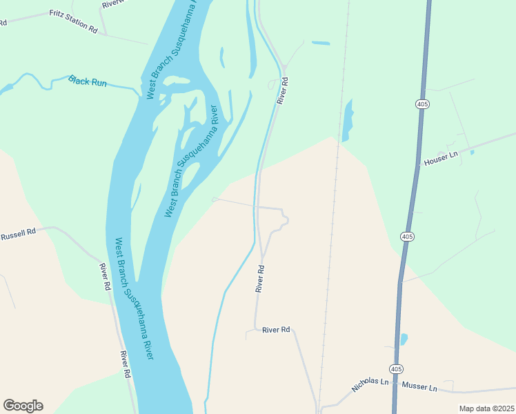 map of restaurants, bars, coffee shops, grocery stores, and more near River Road in Watsontown
