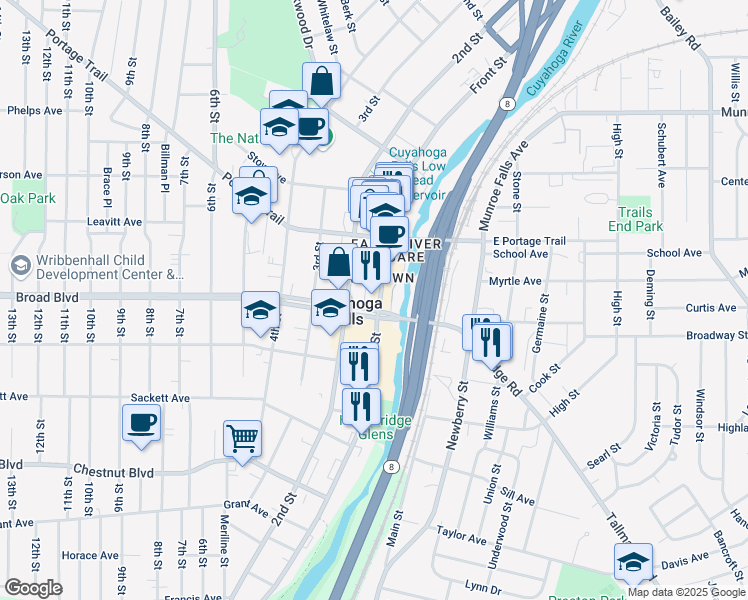 map of restaurants, bars, coffee shops, grocery stores, and more near 2050 Front Street in Cuyahoga Falls