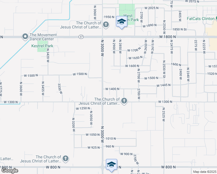 map of restaurants, bars, coffee shops, grocery stores, and more near 1432 North 3000 West in Clinton