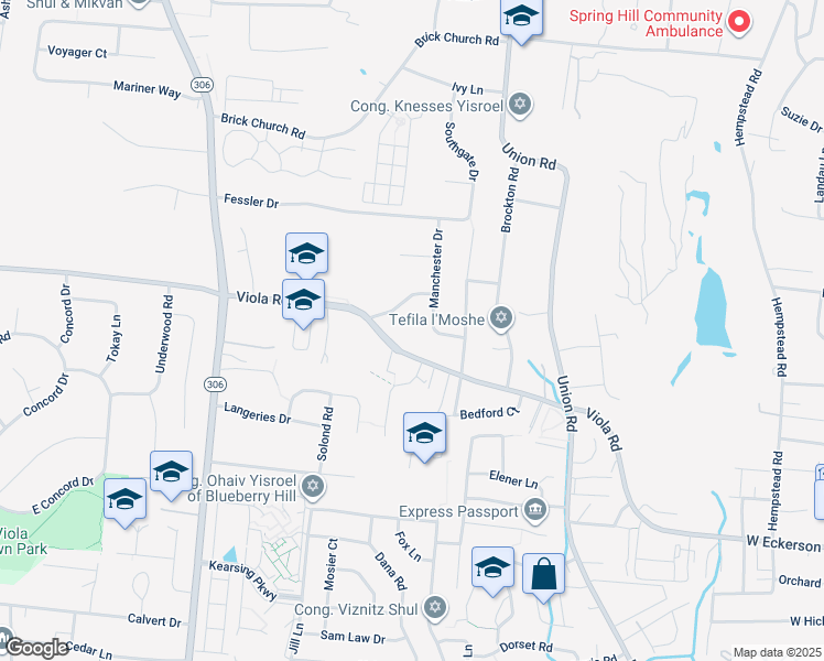 map of restaurants, bars, coffee shops, grocery stores, and more near 440 Viola Road in Spring Valley