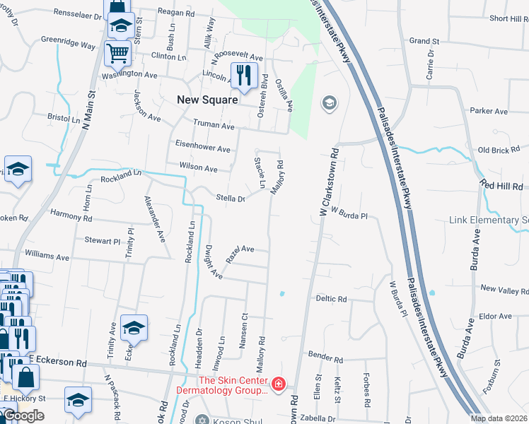 map of restaurants, bars, coffee shops, grocery stores, and more near 55 Mallory Road in Spring Valley