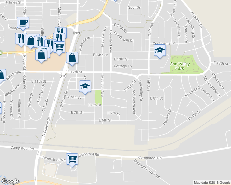 map of restaurants, bars, coffee shops, grocery stores, and more near 4415 East 10th Street in Cheyenne