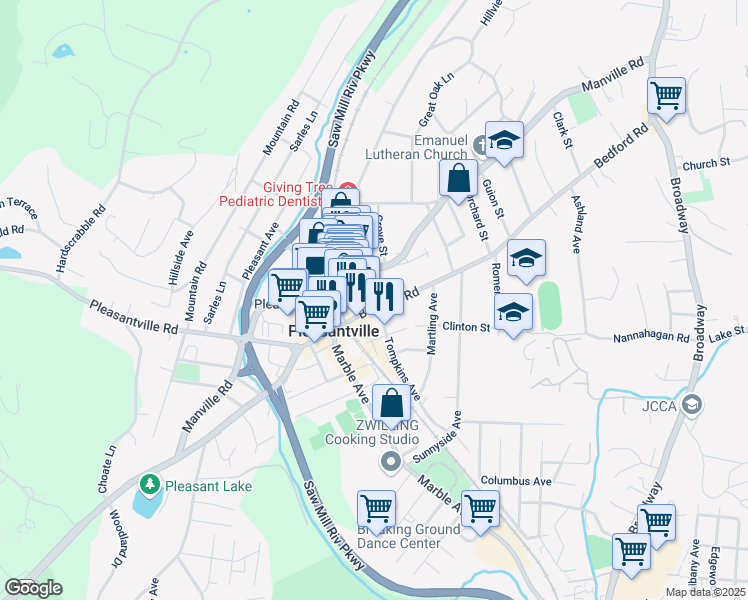 map of restaurants, bars, coffee shops, grocery stores, and more near 431 Bedford Rd in Pleasantville